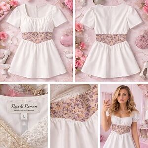 Rose & Roman White Floral Corset Mini Dress L